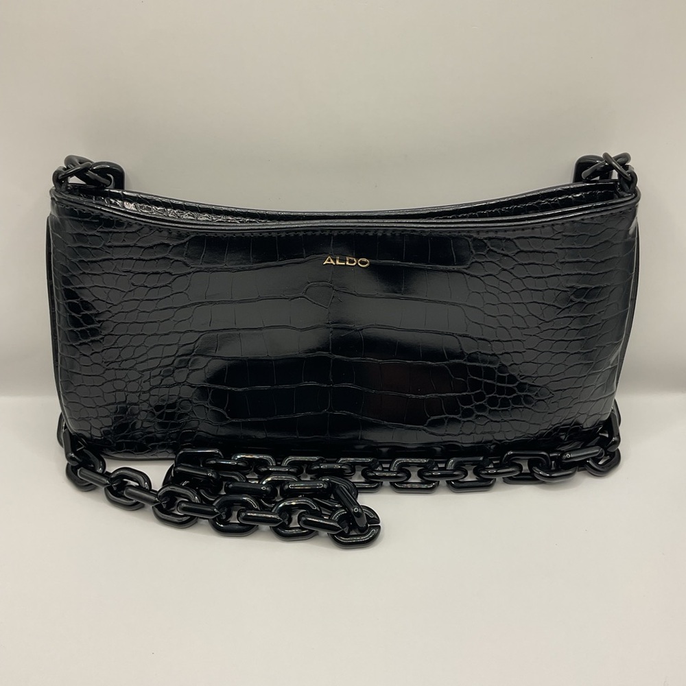 Aldo Griregann Small‎ Shoulder Purse in Black Faux Leather Crocodile Texture Bag